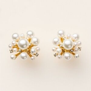 Gold and Pearl Cluster Stud Earrings